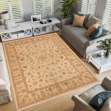 handmade Traditional Kafkaz Chobi Ziegler Beige Tan Hand Knotted RECTANGLE 100% WOOL area rug 10 x 14